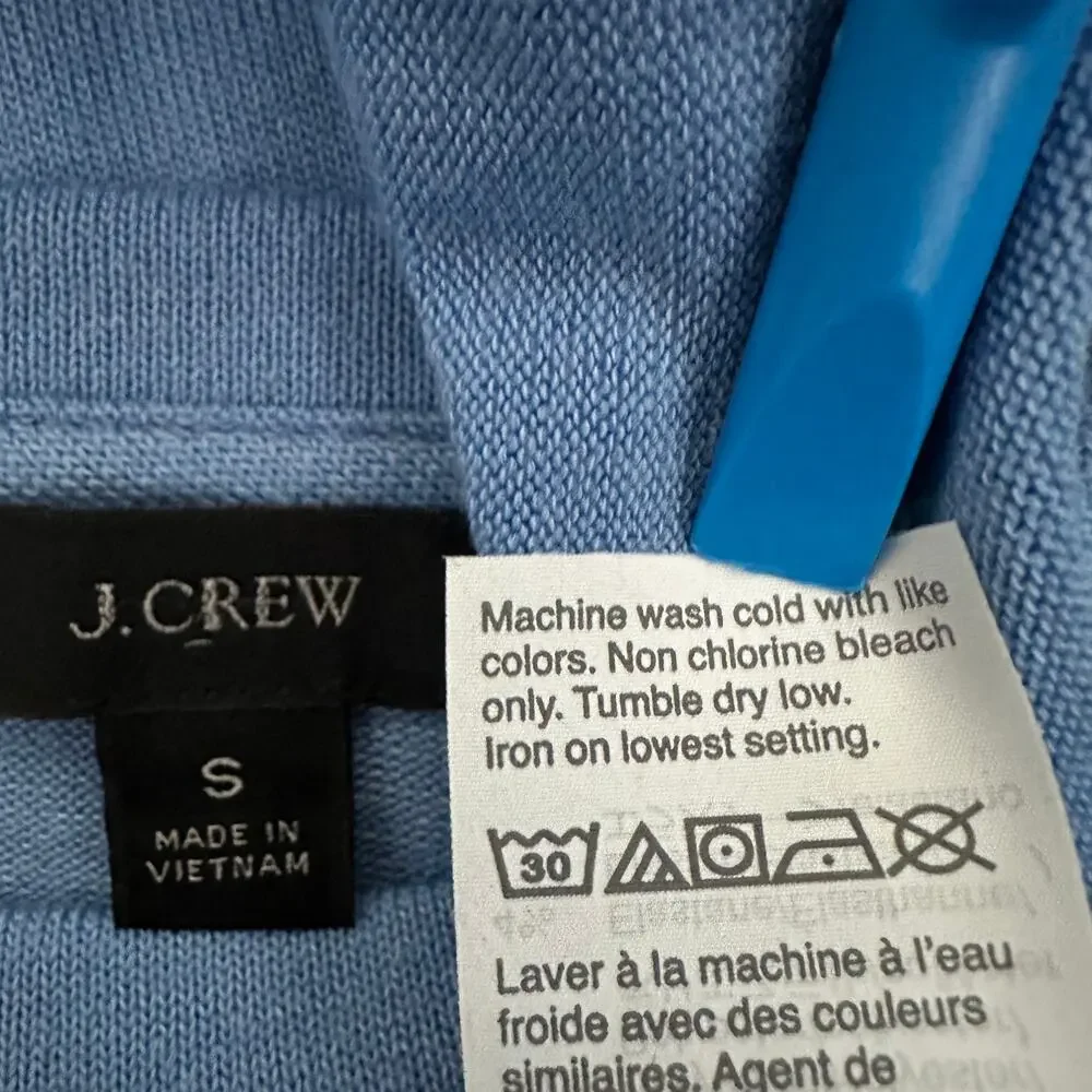 J Crew Supercozy Top Blouse Small Sky Blue Puff Sleeve Stretch Preppy Beachy EUC